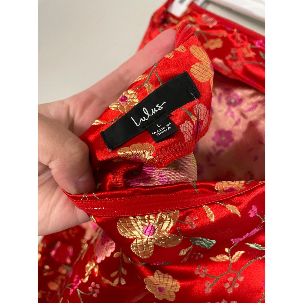 Lulus Make a Move Red Satin Floral Jacquard Strapless Midi Dress Size Large NWT - Picture 11 of 14